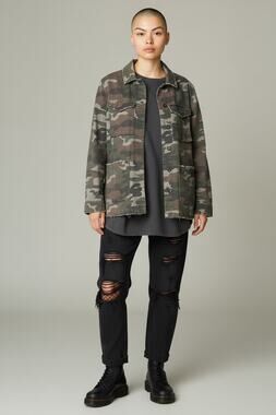 Coffee Shop Distressed Camo Field Jacket Grunge Punk Gorpcore Shacket M